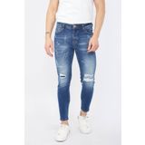 Erkek Skinny Fit Yırtık Detaylı Jean Koyu Mavi