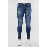 Erkek Skinny Ripped Patch Detaylı Jean Koyu Mavi