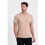 Erkek Slim Fit %100 Pamuk Bisiklet Yaka Basic Tişört BEJ