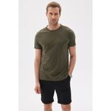 Erkek Slim Fit %100 Pamuk Bisiklet Yaka Basic Tişört HAKİ