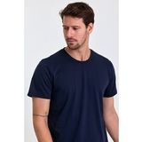 Erkek Slim Fit %100 Pamuk Bisiklet Yaka Basic Tişört LACİVERT