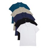 Erkek Slim Fit %100 Pamuk Yumuşak Doku 5'li Beyaz-Siyah-Lacivert-Açık Haki-Mavi Düz Polo Yaka Tişört