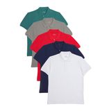 Erkek Slim Fit %100 Pamuk Yumuşak Doku 5'li Lacivert-Beyaz-Kırmızı-Taş-Mavi Düz Polo Yaka Tişört