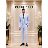 Erkek Slim Fit 3'lü Takım Elbise – Ceket, Yelek ve Pantolon – Likralı Viskon Kumaş - Açık Mavi - 6 Drop - 52