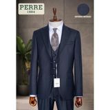 Erkek Slim Fit 3'lü Takım Elbise – Ceket, Yelek ve Pantolon – Likralı Viskon Kumaş - Lacivert - Indigo - 6 Drop - 58