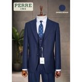 Erkek Slim Fit 3'lü Takım Elbise – Ceket, Yelek ve Pantolon – Likralı Viskon Kumaş - Lacivert - Koyu Lacivert - 6 Drop - 58