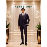 Erkek Slim Fit 3'lü Takım Elbise – Ceket, Yelek ve Pantolon – Likralı Viskon Kumaş - Mor - 6 Drop - 56