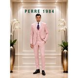 Erkek Slim Fit 3'lü Takım Elbise – Ceket, Yelek ve Pantolon – Likralı Viskon Kumaş - Pudra - Pembe - 6 Drop - 54