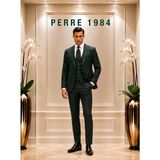 Erkek Slim Fit 3'lü Takım Elbise – Ceket, Yelek ve Pantolon – Likralı Viskon Kumaş - Zümrüt Yeşili - 6 Drop - 52