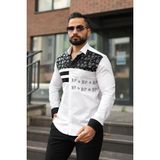 Erkek Slim-Fit Ay-Yıldız Taş Işlemeli Nakışlı Premium Tasarım Lüks Gömlek - 2XL - Beyaz