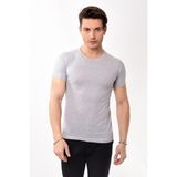 Erkek Slim Fit Basic Bisiklet Yaka Kısa Kollu T-Shirt Tişört Gri