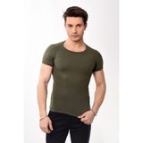 Erkek Slim Fit Basic Bisiklet Yaka Kısa Kollu T-Shirt Tişört Haki