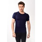Erkek Slim Fit Basic Bisiklet Yaka Kısa Kollu T-Shirt Tişört Lacivert