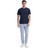 Erkek Slim Fit Bisiklet Yaka Pamuklu Düz Tişört 4623 - Lacivert