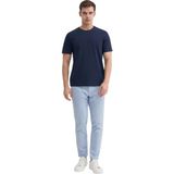 Erkek Slim Fit Bisiklet Yaka Pamuklu Düz Tişört - Lacivert
