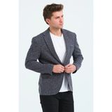 Erkek Slim Fit Blazer Ceket Lacivert Beyaz - Lacivert - Beyaz - 6 Drop - 46
