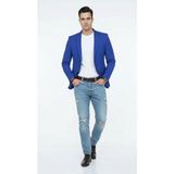 Erkek Slim Fit Blazer Ceket – Plus Scorpion Tek Düğmeli Spor & Klasik Kombin - 56 - 6 Drop - Mavi