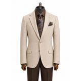 Erkek, Slim Fit Blazer Takım Elbise, İki Düğmeli, Klasik Yaka, Resmi ve Günlük Kullanım (2, Krem, 52)