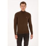 Erkek Slim Fit Boğazlı Kahverengi Basic Kazak
