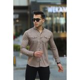 Erkek Slim Fit Çift Cepli Kot Gömlek - 2XL - Kahve