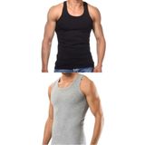 Erkek Slim Fit Dar Kalıp Likralı Penye Sporcu Atleti(Rambo Atleti) (2, SİYAH - GRİ, S)