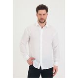 Erkek Slim Fit Dar Kalıp Uzun Kol Pamuklu Keten Efekt Gömlek - Beyaz - 2XL