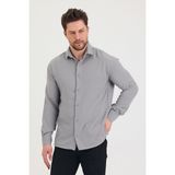 Erkek Slim Fit Dar Kalıp Uzun Kol Pamuklu Keten Efekt Gömlek - Gri - XL