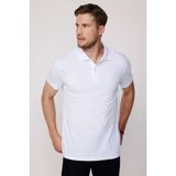 Erkek Slim Fit Dar Kesim %100 Pamuk Düz Pike Beyaz Polo Yaka Tişört