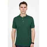 Erkek Slim Fit Dar Kesim %100 Pamuk Düz Pike Yeşil Hakim Yaka Tişört