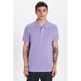 Erkek Slim Fit Dar Kesim %100 Pamuk Eflatun Polo Yaka Tişört
