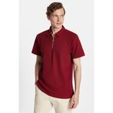 Erkek Slim Fit Dar Kesim %100 Pamuk Fermuarlı Bordo Polo Yaka Tişört