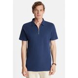 Erkek Slim Fit Dar Kesim %100 Pamuk Fermuarlı Lacivert Polo Yaka Tişört