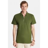 Erkek Slim Fit Dar Kesim %100 Pamuk Fermuarlı Yeşil Polo Yaka Tişört