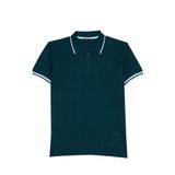 Erkek Slim Fit Dar Kesim %100 Pamuk Jakarlı Düz Yaka ve Kol Detaylı Yeşil Polo Yaka Tişört