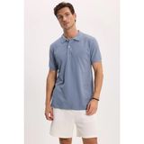 Erkek Slim Fit Dar Kesim %100 Pamuk Kısa Kollu Polo Yaka İndigo Tişört