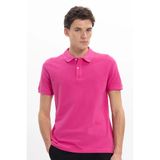 Erkek Slim Fit Dar Kesim %100 Pamuk Kısa Kollu Polo Yaka Pembe Tişört