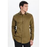 Erkek Slim Fit Dar Kesim %100 Pamuk Koton Saten Premium Seri Yeşil Gömlek