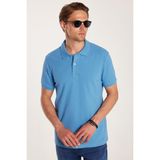 Erkek Slim Fit Dar Kesim %100 Pamuk Mavi Polo Yaka Tişört