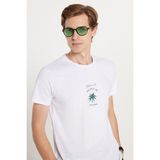Erkek Slim Fit Dar Kesim %100 Pamuk Yumuşak Dokulu Baskılı Beyaz Bisiklet Yaka Tişört - Beyaz2