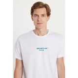 Erkek Slim Fit Dar Kesim %100 Pamuk Yumuşak Dokulu Baskılı Beyaz Bisiklet Yaka Tişört - Beyaz3 - XL