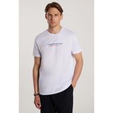 erkek Slim Fit Dar Kesim %100 Pamuk Yumuşak Dokulu Baskılı Beyaz Bisiklet Yaka Tişört