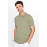 Erkek Slim Fit Dar Kesim %100 Pamuk Yumuşak Dokulu Düz Pike Haki Polo Yaka Tişört
