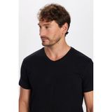 Erkek Slim Fit Dar Kesim %100 Pamuk Yumuşak Dokulu Siyah V Yaka Tişört - 2XL