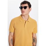 Erkek Slim Fit Dar Kesim %100 Pamuklu Sarı Renk Polo Yaka Tişört