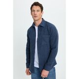 Erkek Slim Fit Dar Kesim Armürlü Oduncu Cepli Spor Yaka İndigo Gömlek