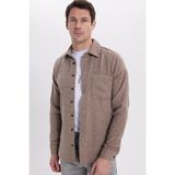Erkek Slim Fit Dar Kesim Armürlü Oduncu Cepli Spor Yaka Kahverengi Gömlek