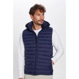 Erkek Slim Fit Dar Kesim Astarlı Rüzgar Geçirmez Cepli Lacivert Çıkarılabilir Kapüşonlu Şişme Yelek