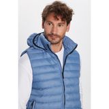 Erkek Slim Fit Dar Kesim Astarlı Rüzgar Geçirmez Cepli Mavi Çıkarılabilir Kapüşonlu Şişme Yelek