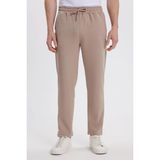 Erkek Slim Fit Dar Kesim Beli Bağcıklı 3 Cepli Geniş Paça Koyu Vizon Eşofman Altı