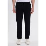 Erkek Slim Fit Dar Kesim Beli Bağcıklı 3 Cepli Geniş Paça Siyah Eşofman Altı